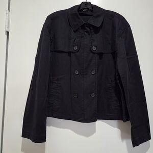 DKNY Cropped Trench Jacket, Navy, Large, Pre-owned